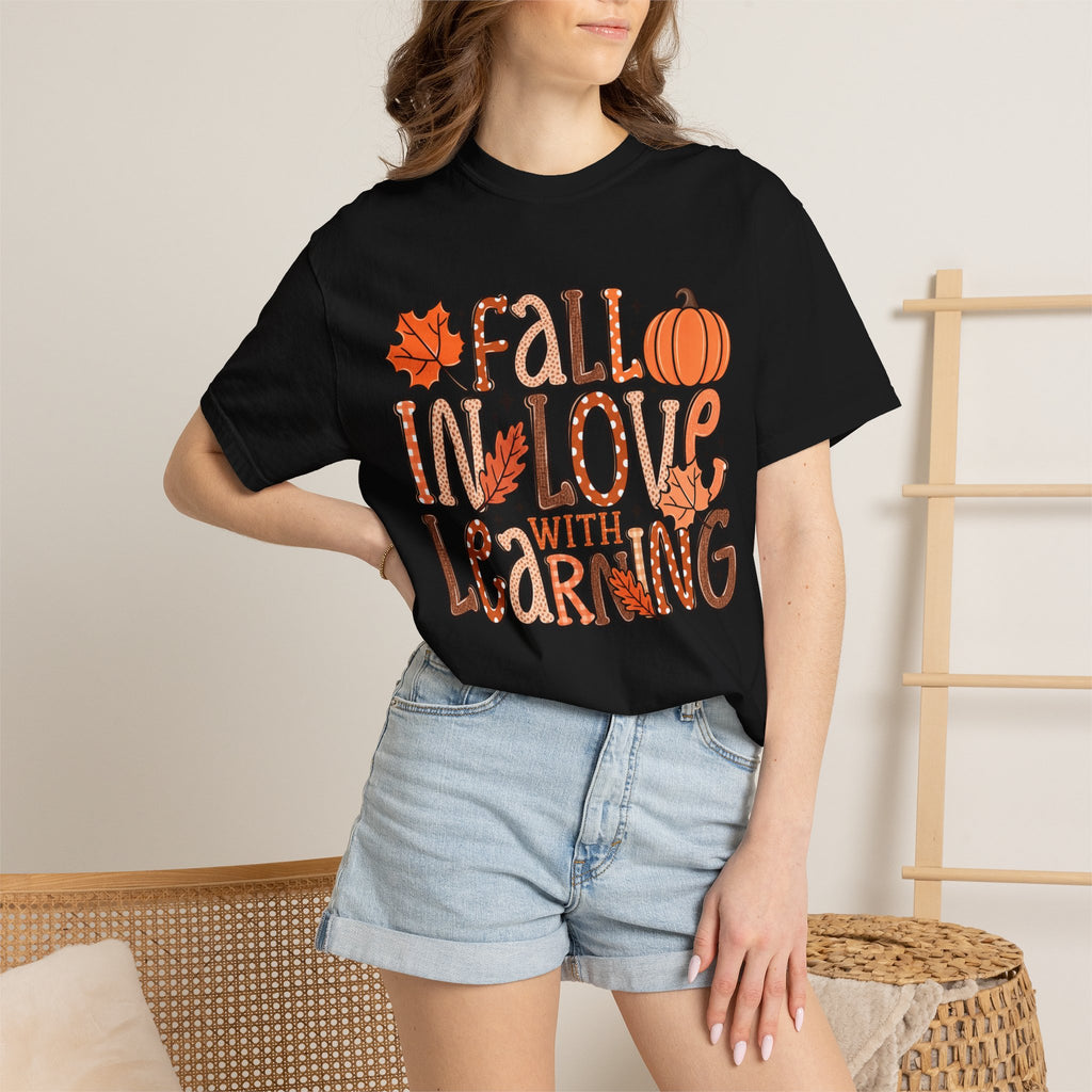 Fall in Love with Learning T-Shirt | Teacher Autumn Pumpkin Leaves