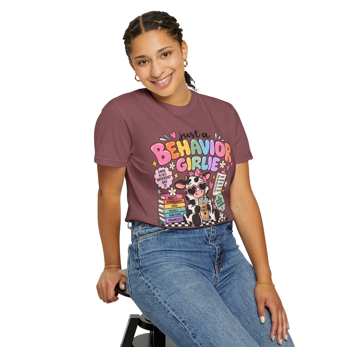 Just a Behavior Girl T-shirt | Cute Cow Therapist Illustration