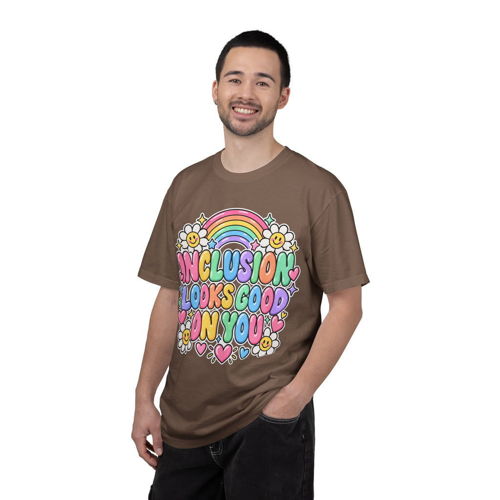 Inclusion Looks Good On You T-Shirt | Rainbow Smiles Graphic Tee