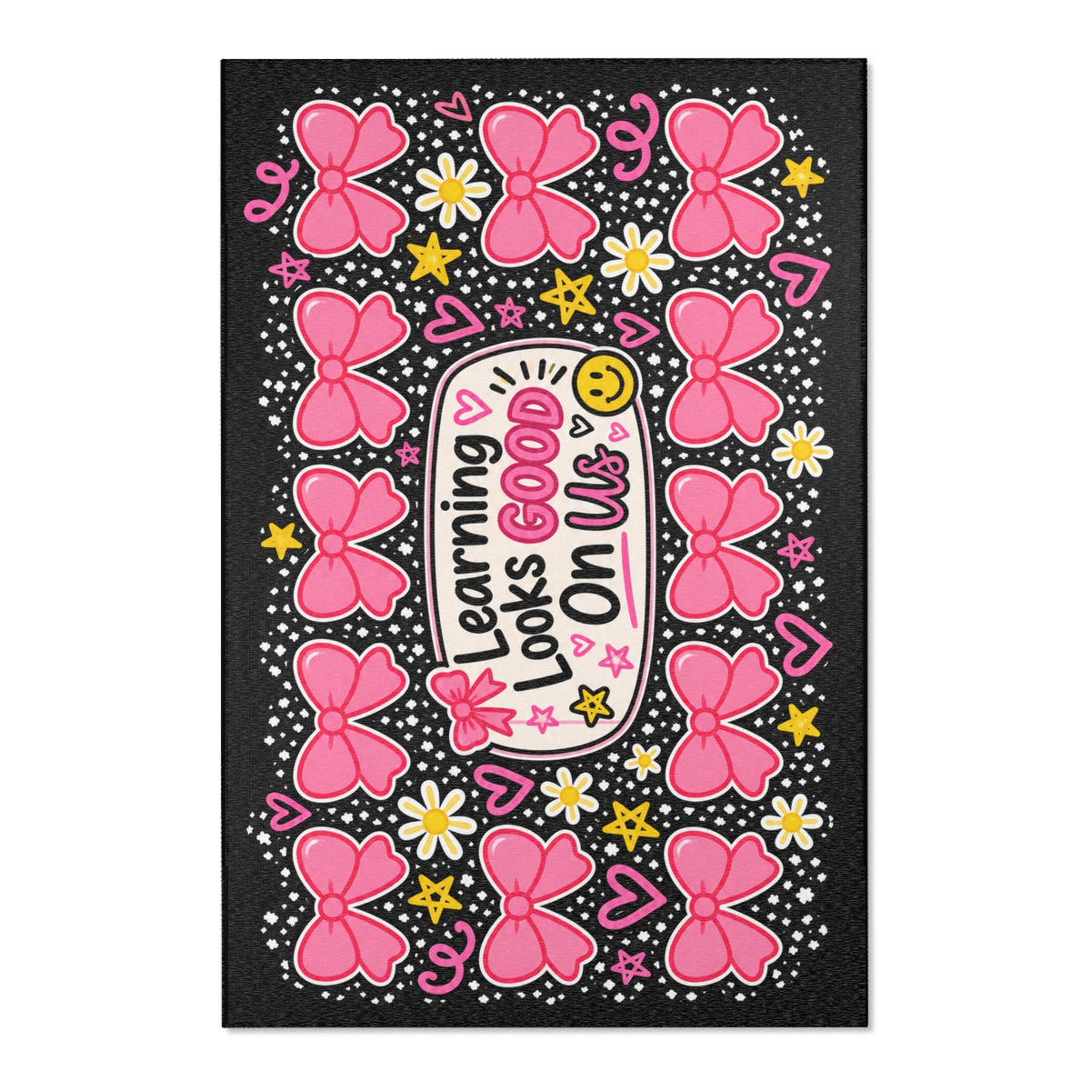 Learning Looks Good On Us Area Rug | Pink Bows, Stars, Classroom Decor