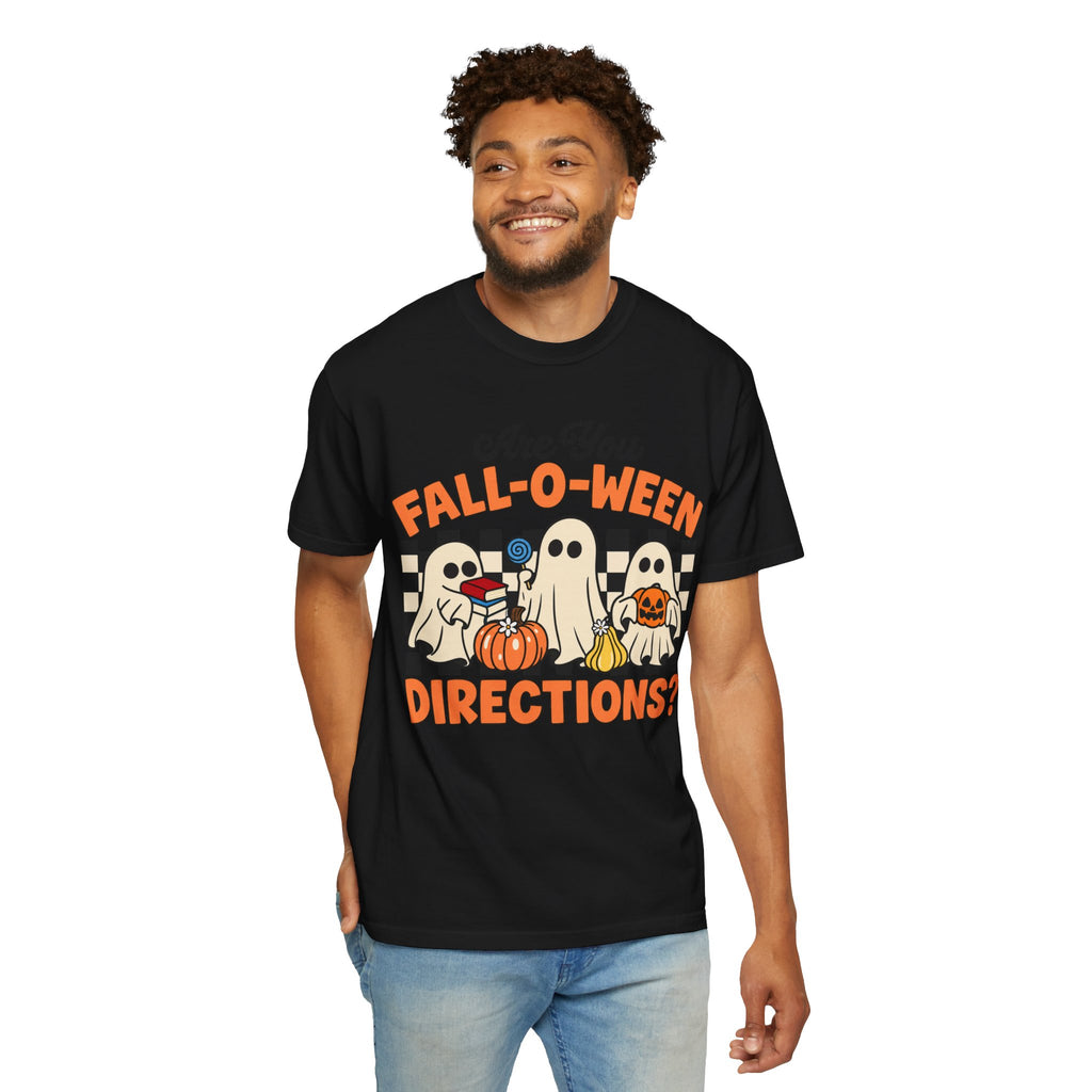Fall-o-ween Ghosts Directions? T-shirt | Halloween pumpkin retro graphic