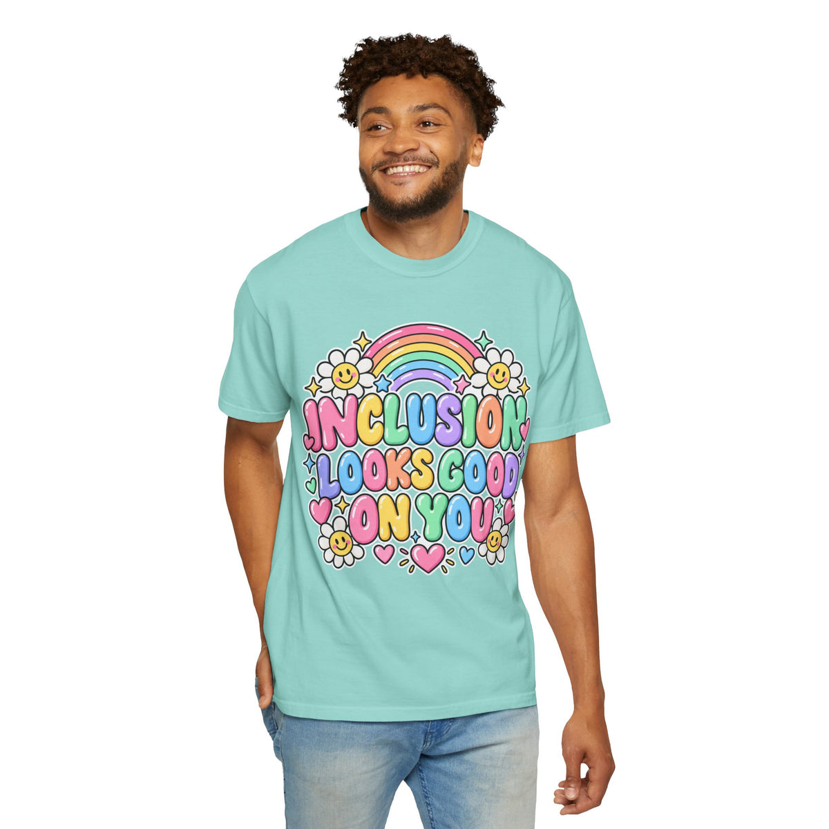 Inclusion Looks Good On You T-Shirt | Rainbow Smiles Graphic Tee