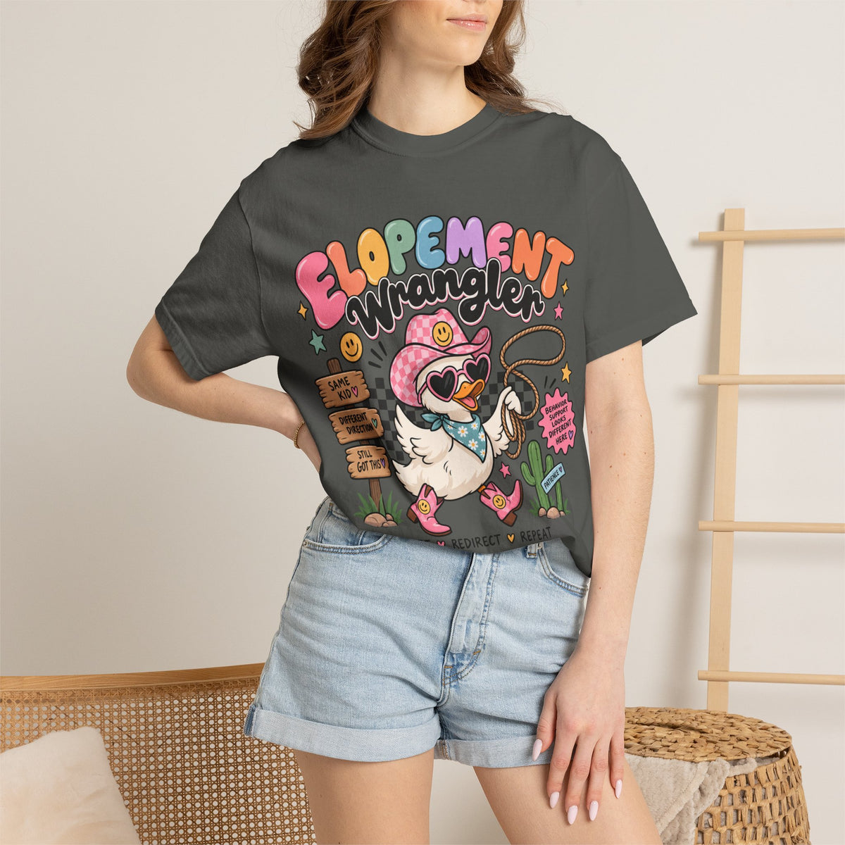 Elopement T-shirt | Cute Cowboy Sloth Illustration, Western Floral Tee
