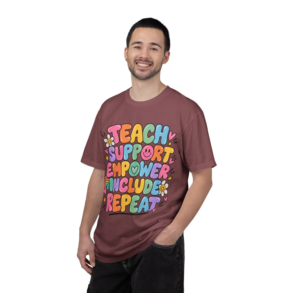 Teach Support Empower Include Repeat T-shirt | Rainbow Positivity Tee