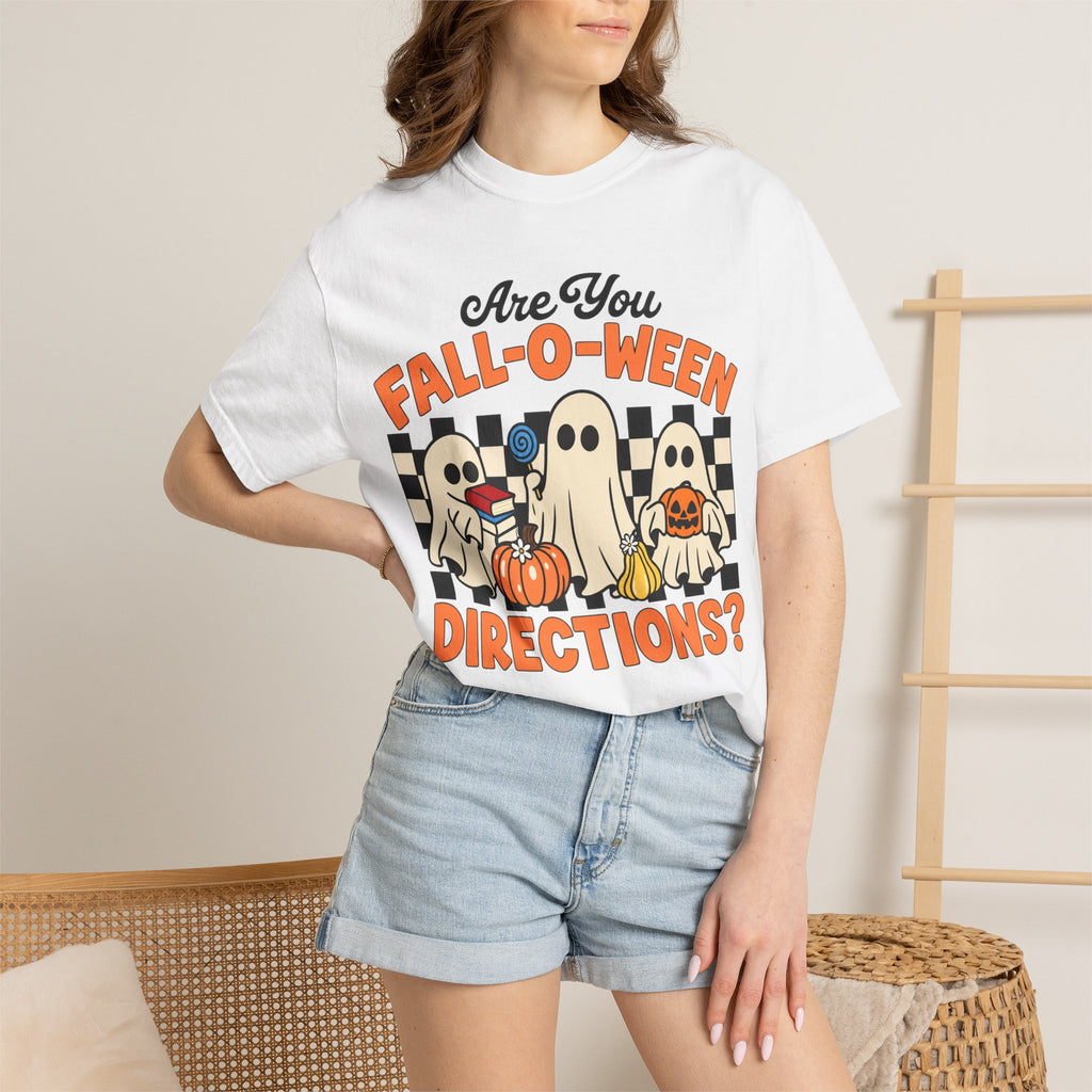 Fall-o-ween Ghosts Directions? T-shirt | Halloween pumpkin retro graphic