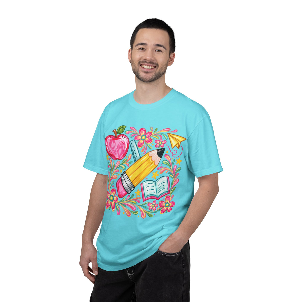 School Supplies Pencil Apple Floral T-shirt | Teacher Student Back to School