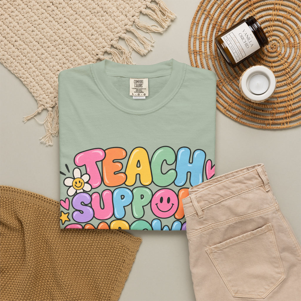 Teach Support Empower Include Repeat T-shirt | Rainbow Positivity Tee