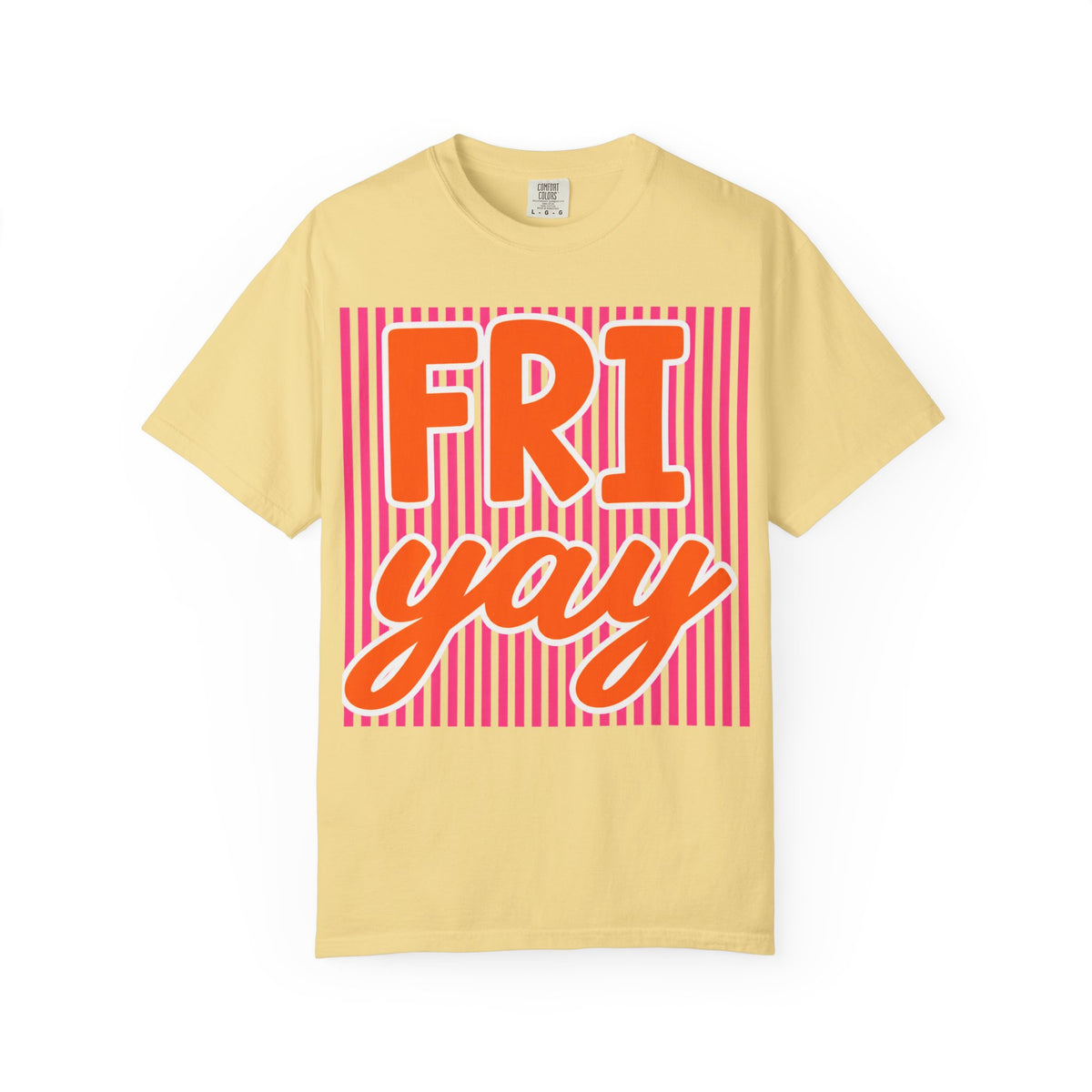 FRI yay T-shirt | Bright Retro Text, Pink Stripes
