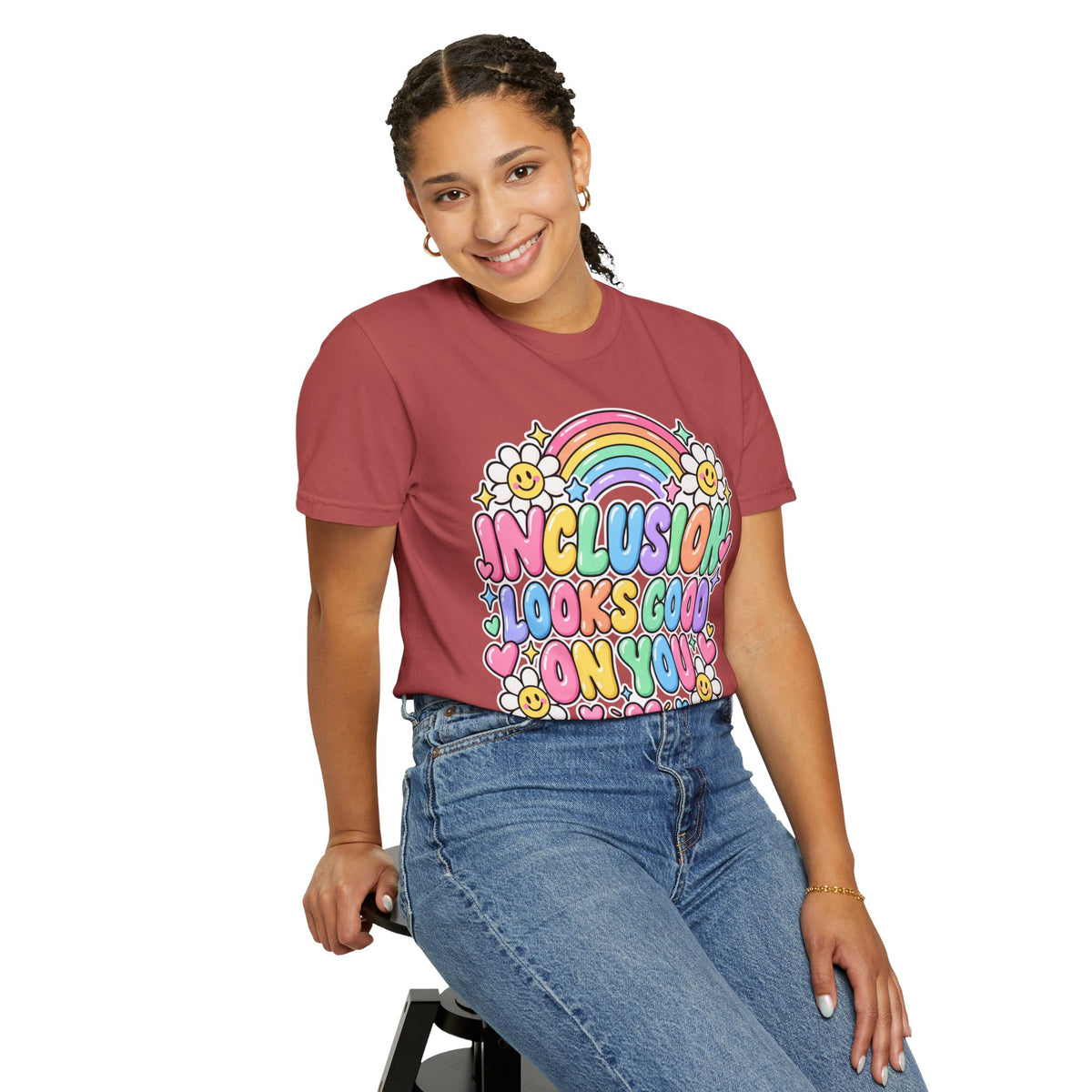 Inclusion Looks Good On You T-Shirt | Rainbow Smiles Graphic Tee