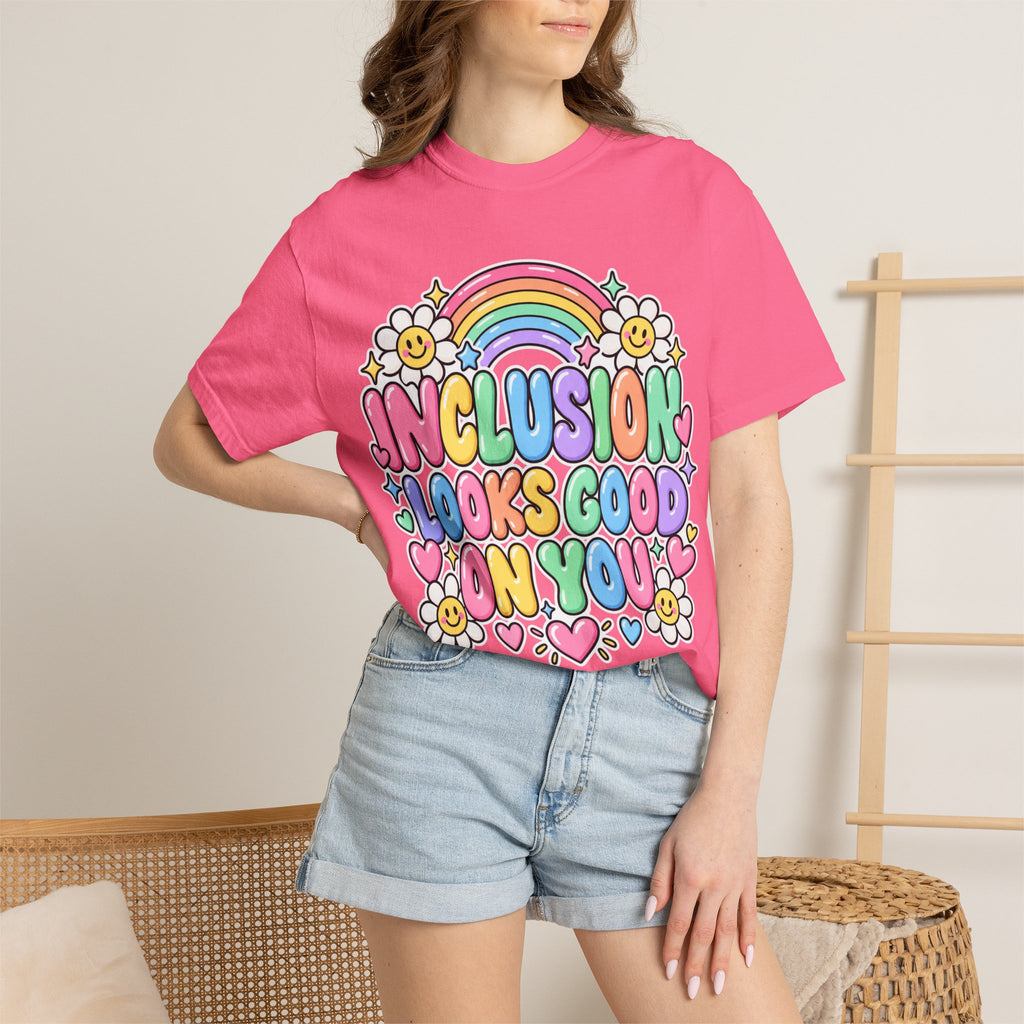 Inclusion Looks Good On You T-Shirt | Rainbow Smiles Graphic Tee