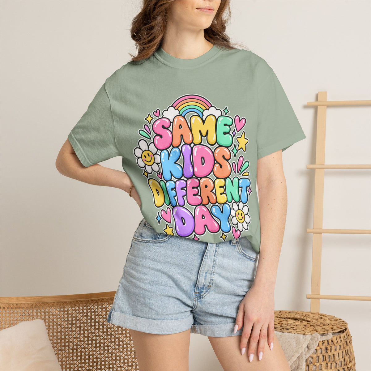 Same Kids Different Day T-shirt | Retro Rainbow Floral Typography