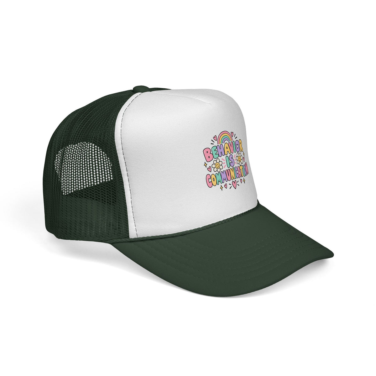 Behavior Is Communication Trucker Cap | Rainbow Floral Illustration