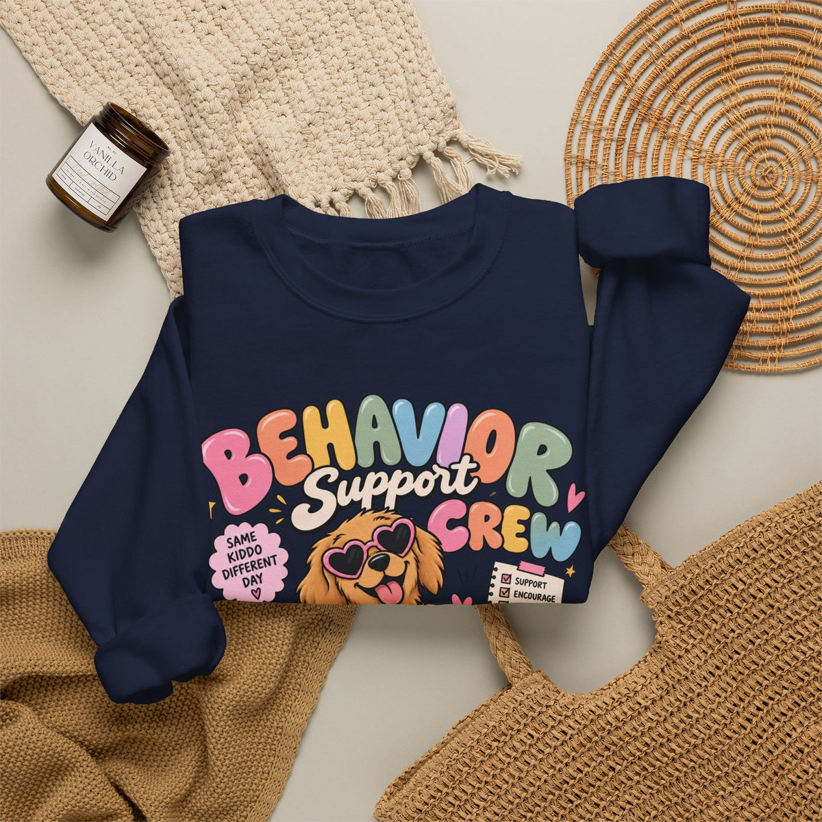 Behavior Support Crew sweatshirt | School Therapy Dog Design, Books & Classroom Icons