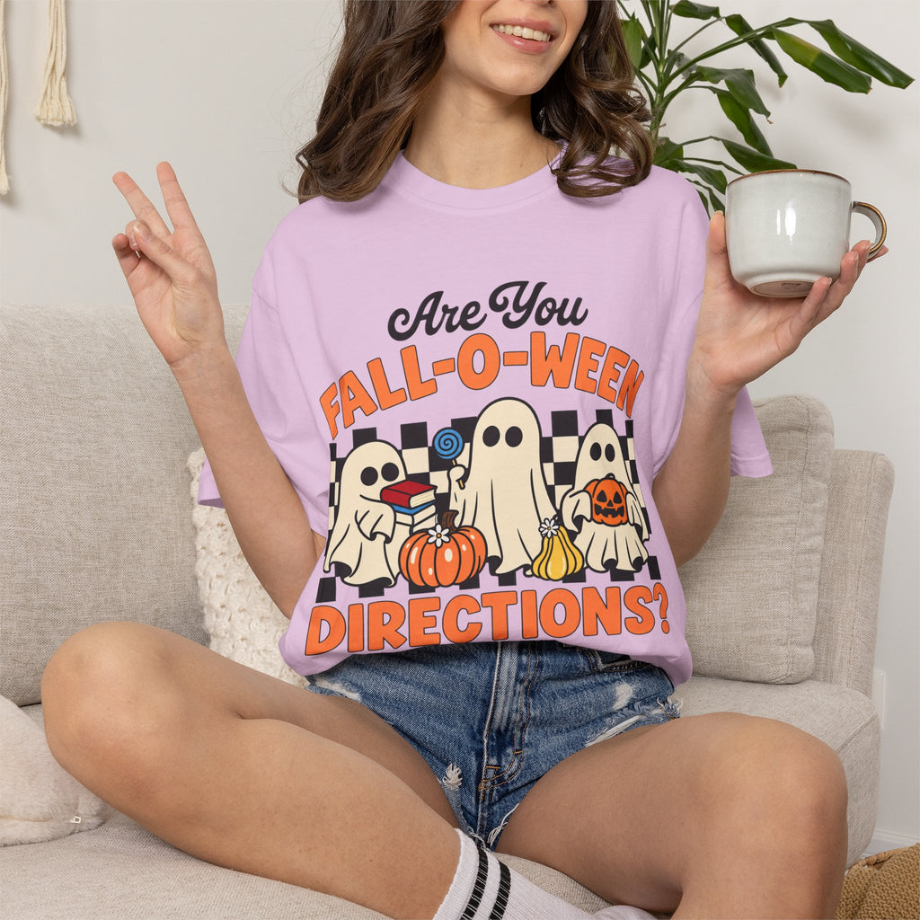 Fall-o-ween Ghosts Directions? T-shirt | Halloween pumpkin retro graphic