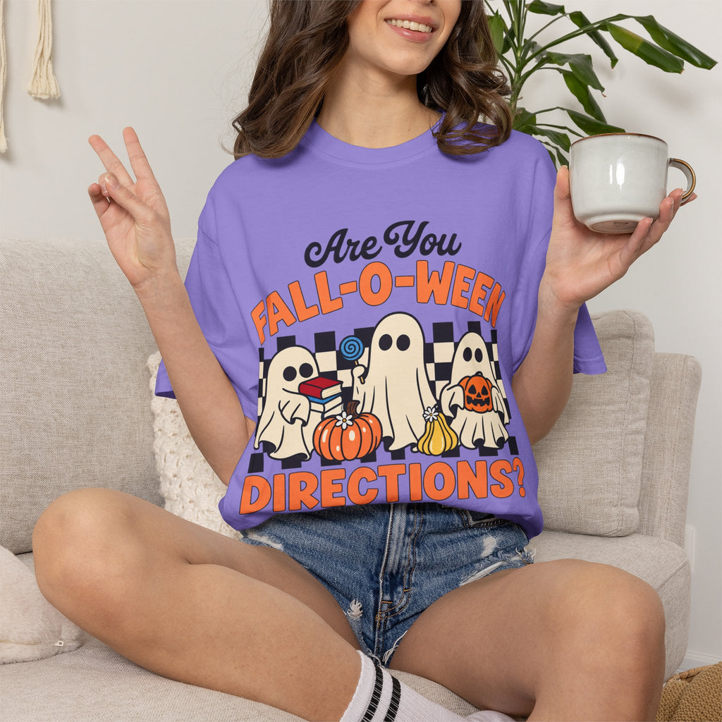 Fall-o-ween Ghosts Directions? T-shirt | Halloween pumpkin retro graphic