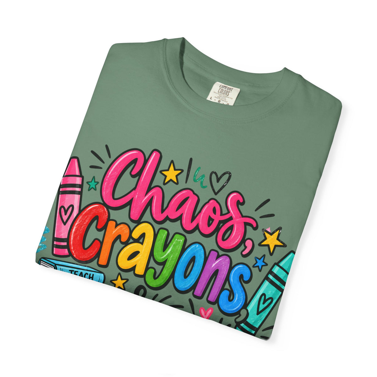 Chaos Crayons & Confidence T-shirt | Colorful Crayon School Art Tee