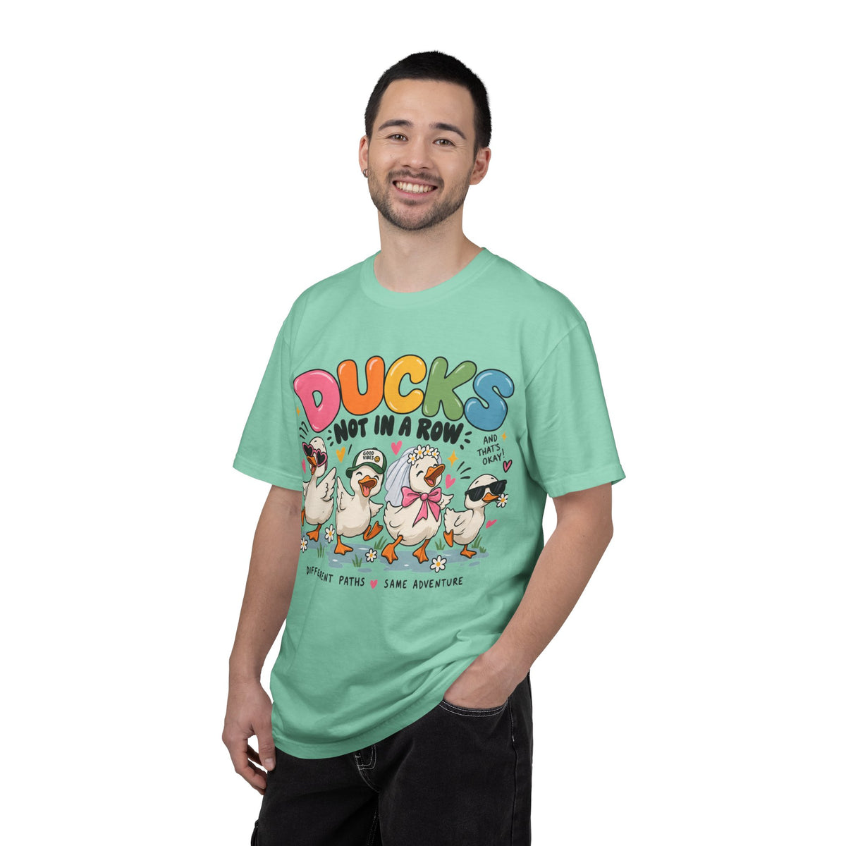 Ducks Not In A Row tee | Cute Duck Illustration T-Shirt, Different Paths Same Adventure