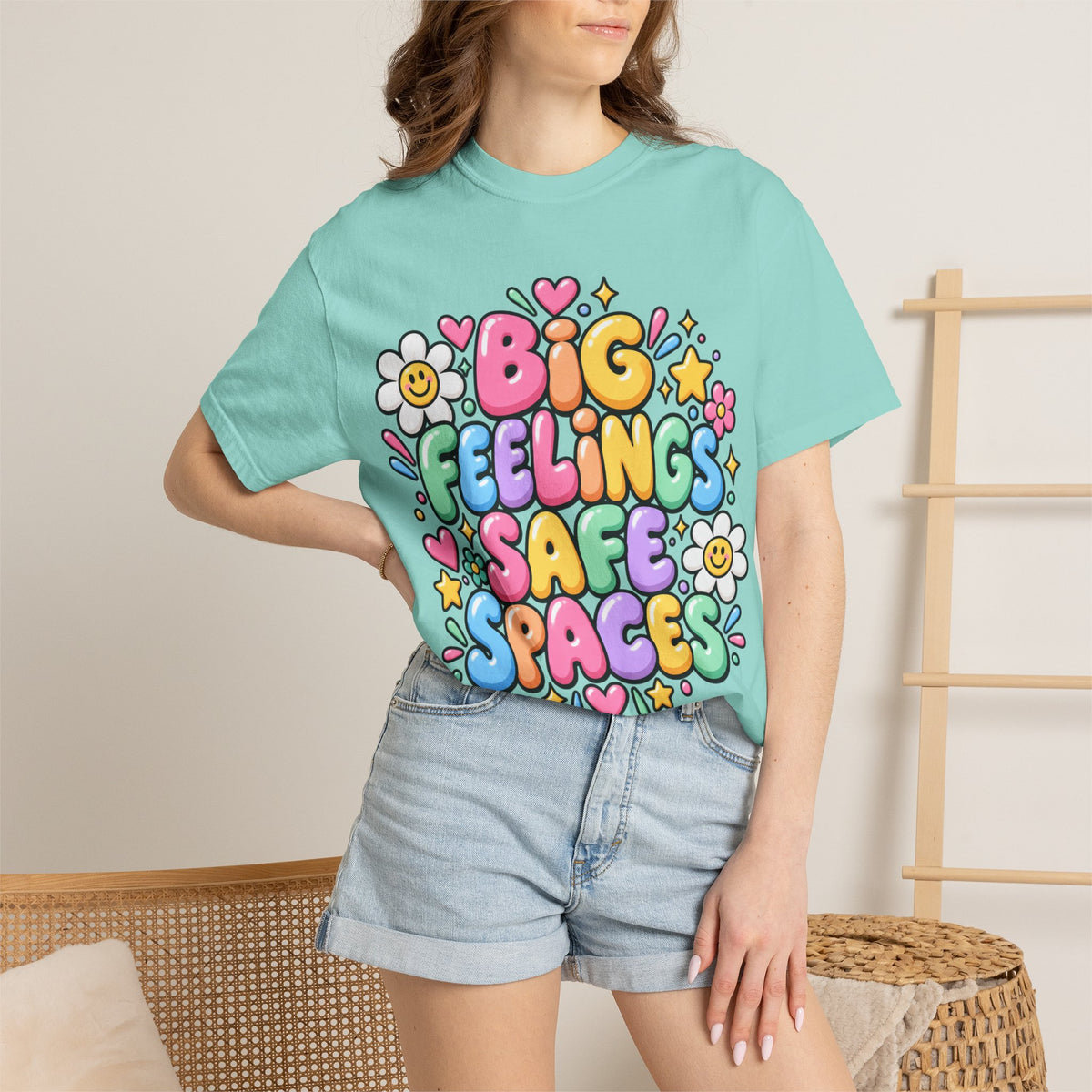Big Feelings Safe Spaces T-shirt | Pastel Cute Floral Typography