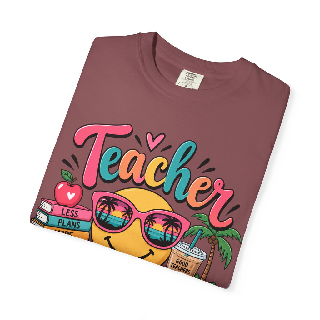 Teacher Off Duty T-shirt | Smiley Sunglasses, Books, Palm Trees, Coffee