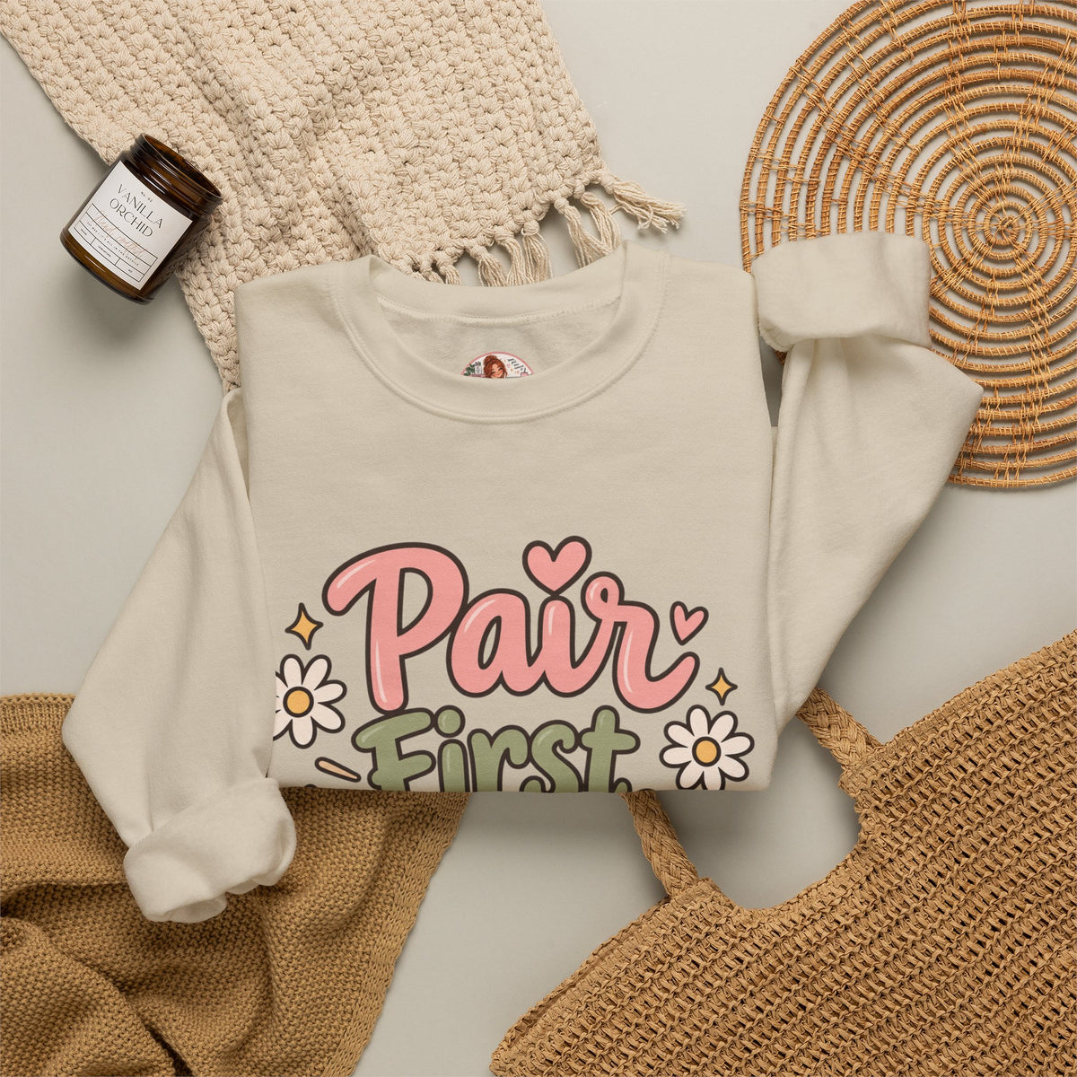 Crewneck Sweatshirt — “Pair First, Teach Second” Floral Teacher Sweatshirt