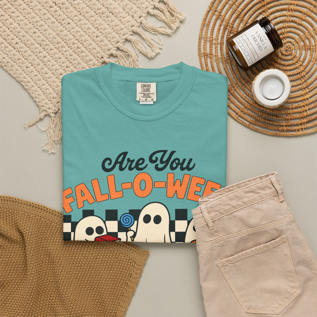 Fall-o-ween Ghosts Directions? T-shirt | Halloween pumpkin retro graphic