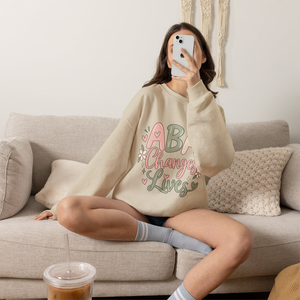 ABA Changes Lives Sweatshirt | Autism Therapy Awareness, Pastel Floral Design