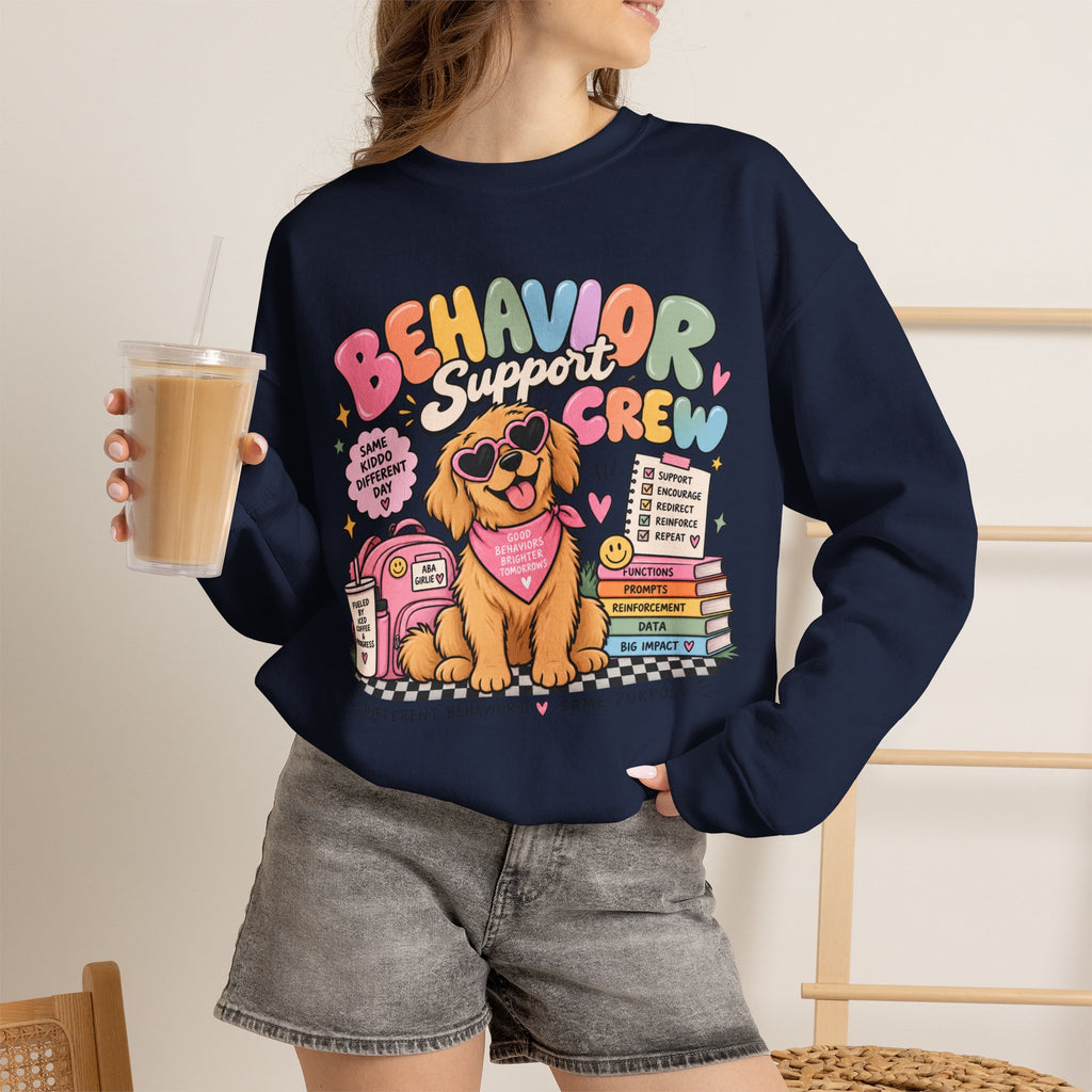 Behavior Support Crew sweatshirt | School Therapy Dog Design, Books & Classroom Icons