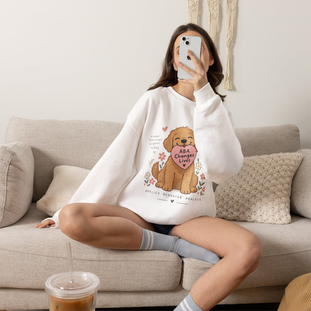 Cute Golden Retriever Holding Heart ABA Changes Lives sweatshirt | Applied Behavior Analysis dog design