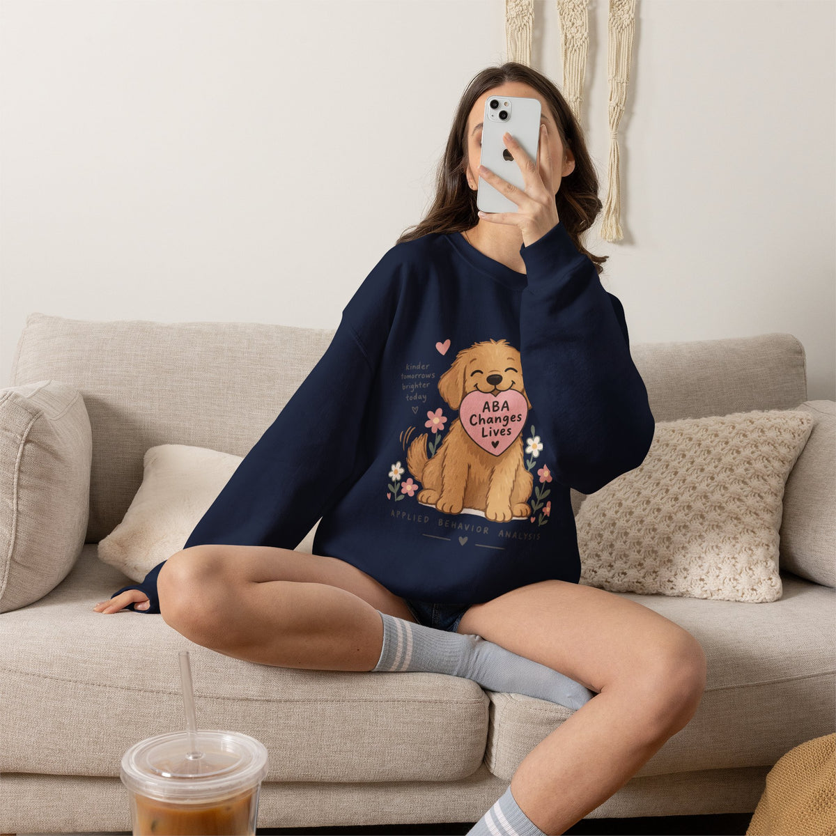 Cute Golden Retriever Holding Heart ABA Changes Lives sweatshirt | Applied Behavior Analysis dog design