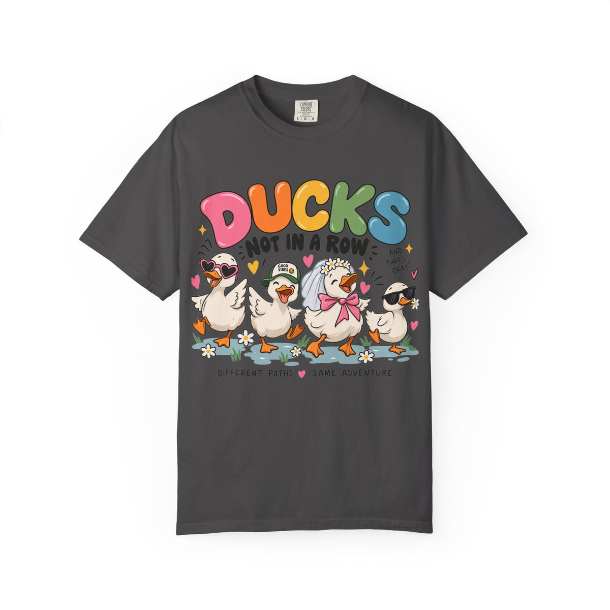 Ducks Not In A Row tee | Cute Duck Illustration T-Shirt, Different Paths Same Adventure