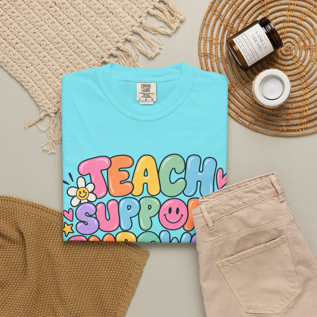 Teach Support Empower Include Repeat T-shirt | Rainbow Positivity Tee