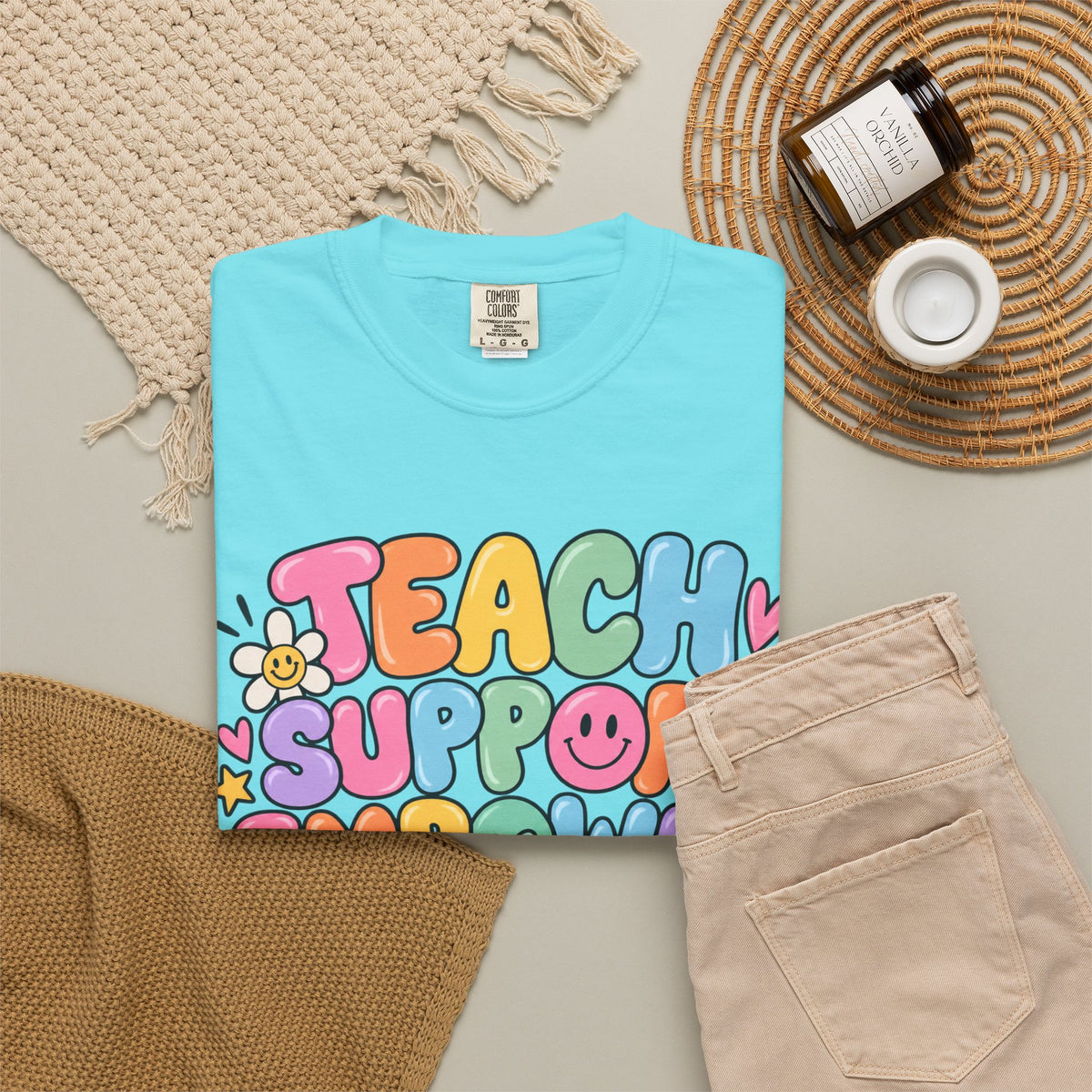 Teach Support Empower Include Repeat T-shirt | Rainbow Positivity Tee