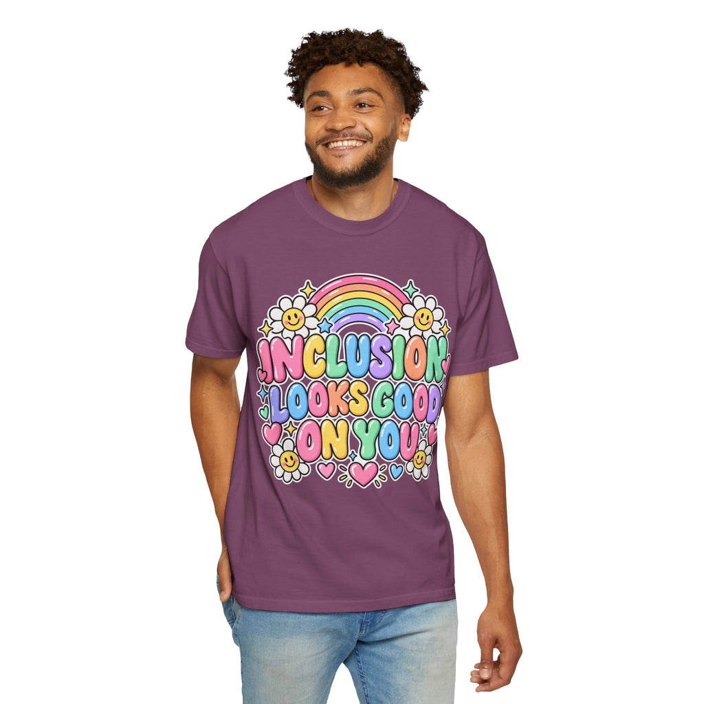 Inclusion Looks Good On You T-Shirt | Rainbow Smiles Graphic Tee