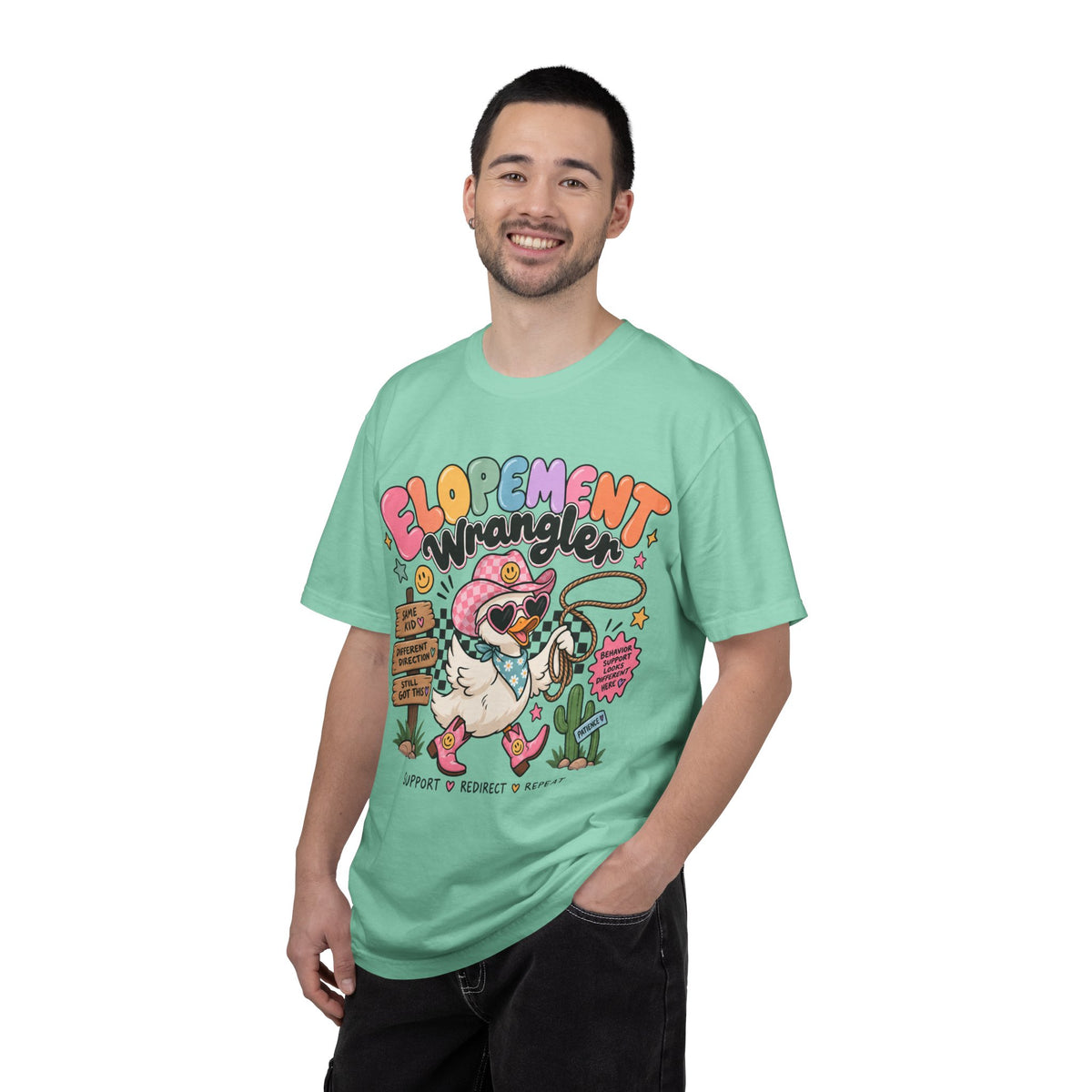 Elopement T-shirt | Cute Cowboy Sloth Illustration, Western Floral Tee
