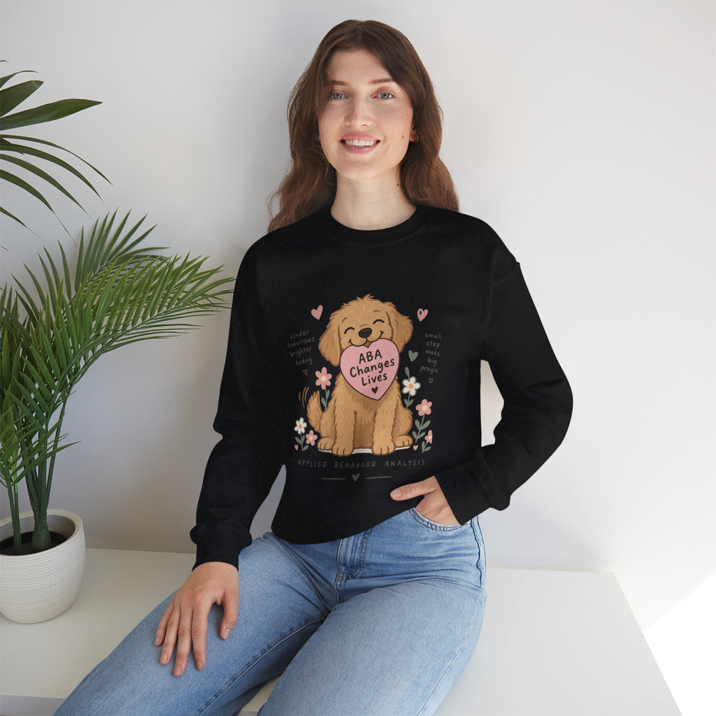Cute Golden Retriever Holding Heart ABA Changes Lives sweatshirt | Applied Behavior Analysis dog design