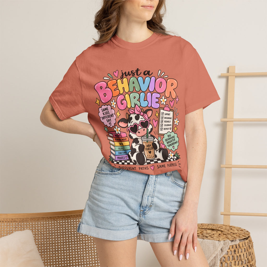 Just a Behavior Girl T-shirt | Cute Cow Therapist Illustration