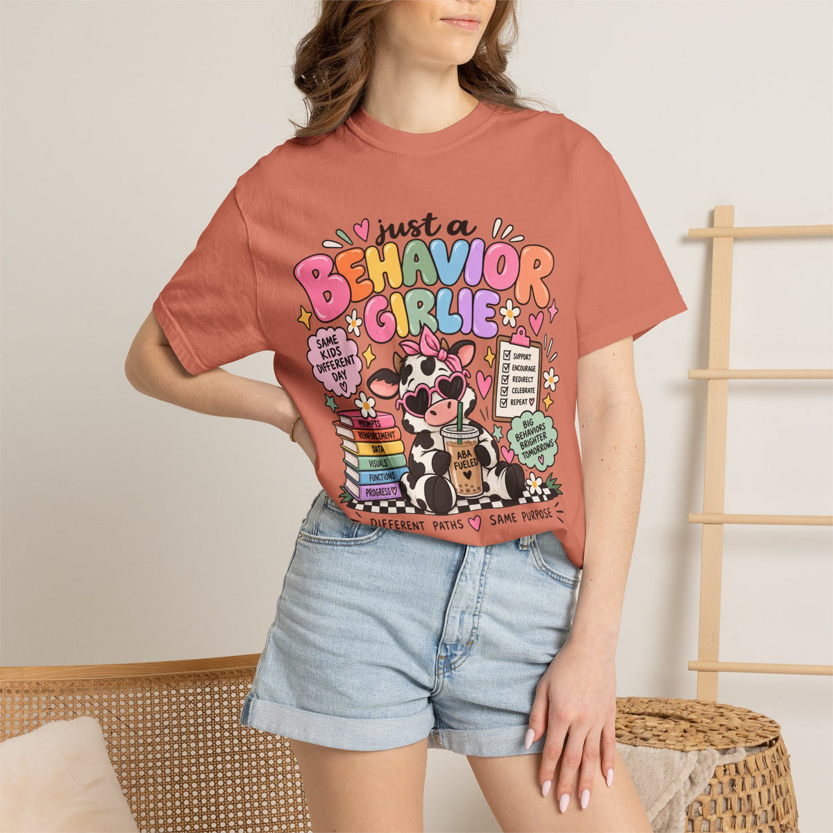 Just a Behavior Girl T-shirt | Cute Cow Therapist Illustration