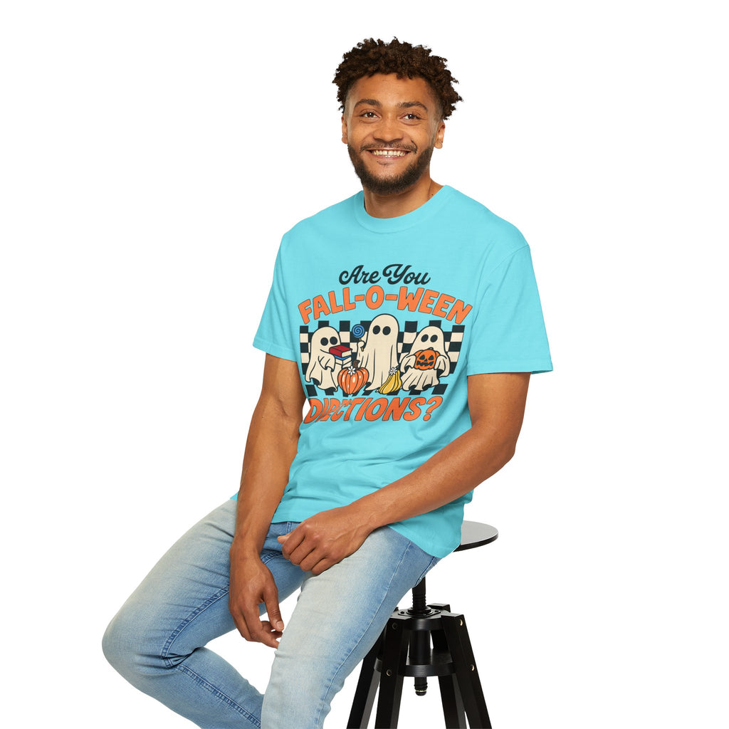 Fall-o-ween Ghosts Directions? T-shirt | Halloween pumpkin retro graphic