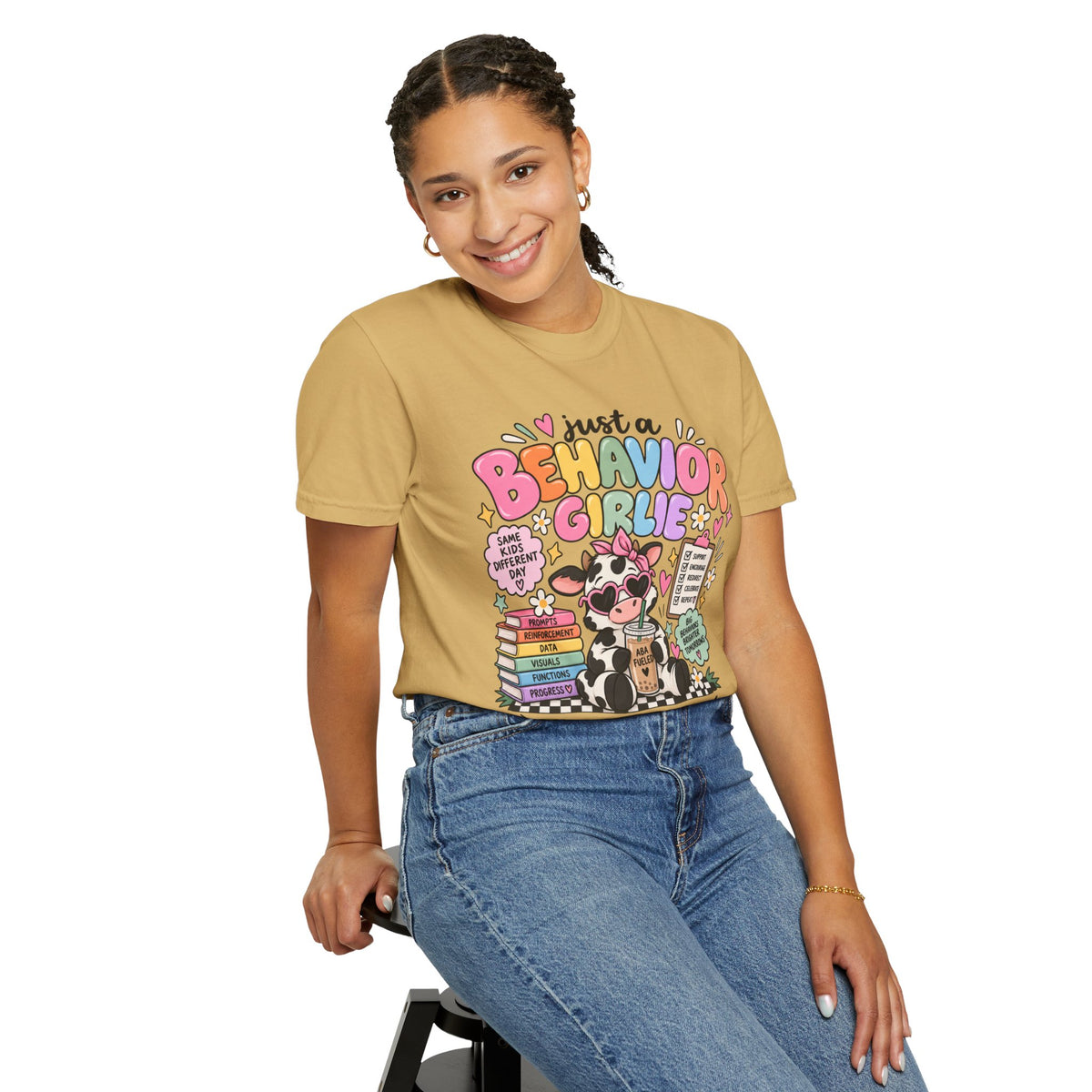 Just a Behavior Girl T-shirt | Cute Cow Therapist Illustration