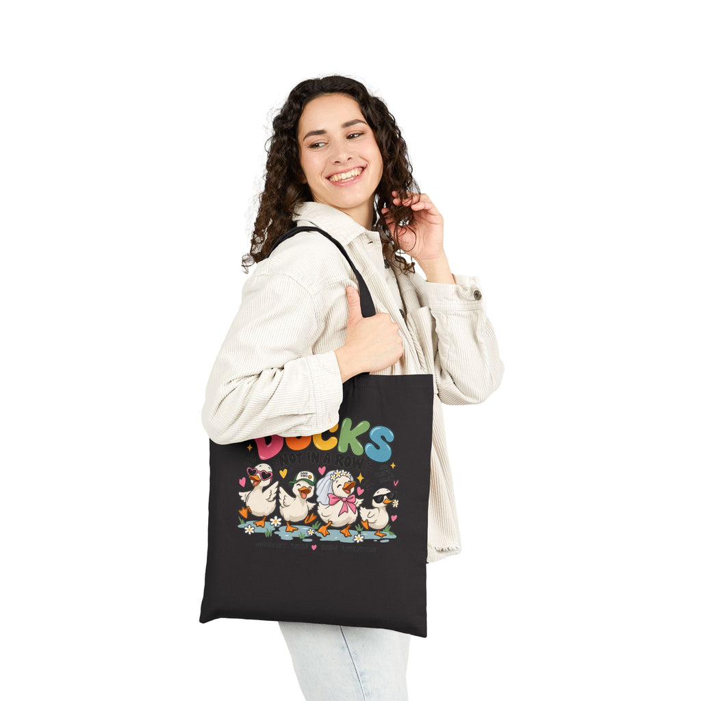 Ducks Not In A Row Tote Bag | Cartoon Ducks Canvas Tote