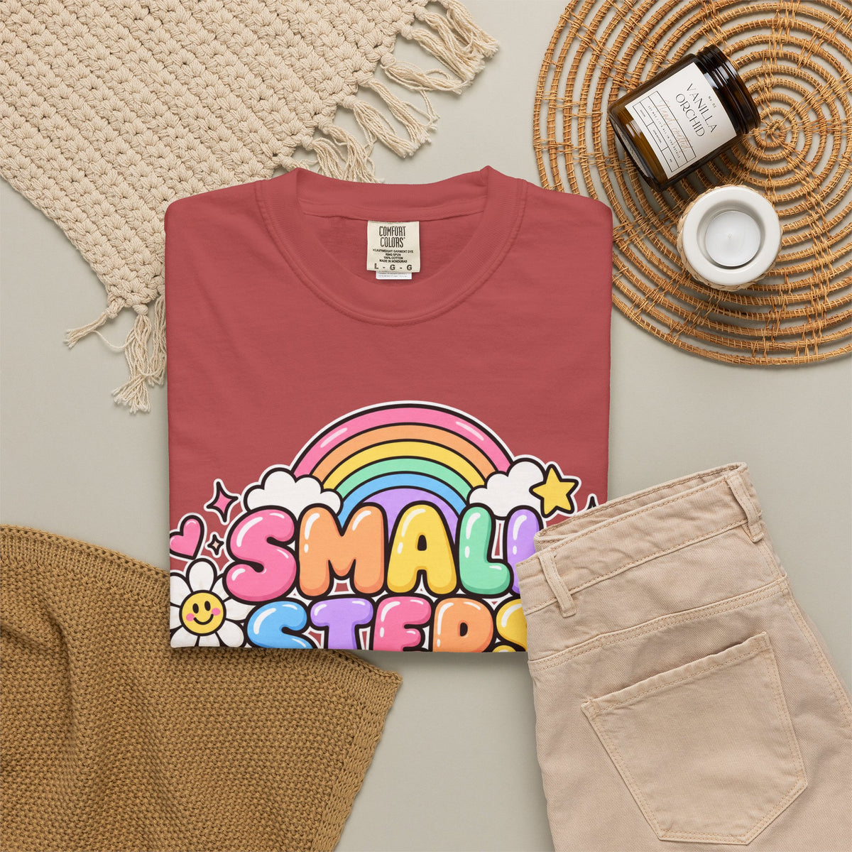 Small Steps Big Wins T-shirt | Retro Rainbow Positive Graphic