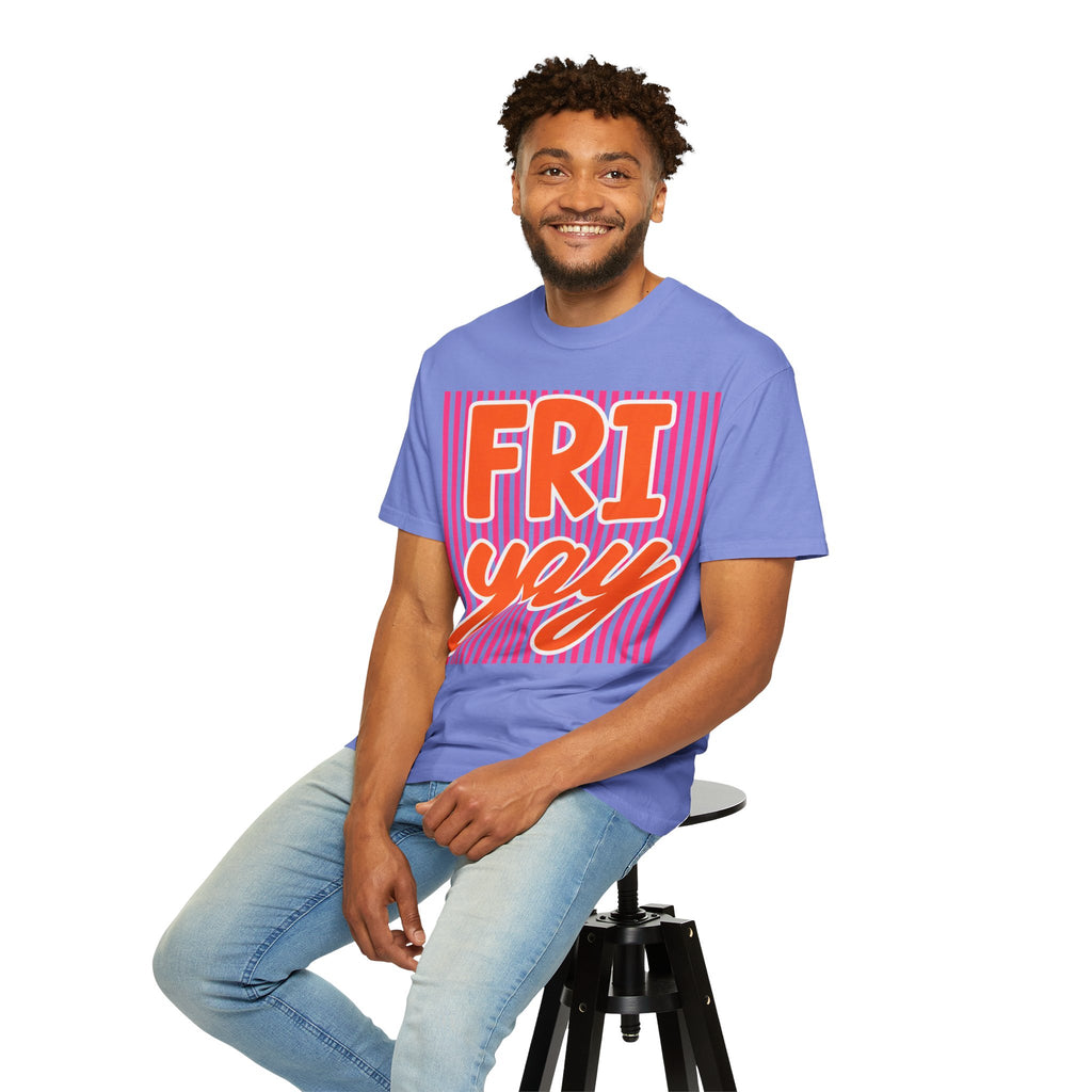 FRI yay T-shirt | Bright Retro Text, Pink Stripes