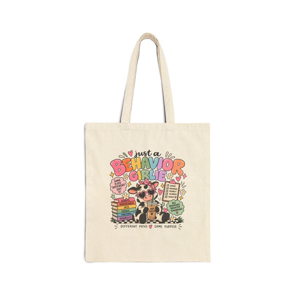 Just a Behavior Girl tote bag | Teacher cow illustration, books & clipboard
