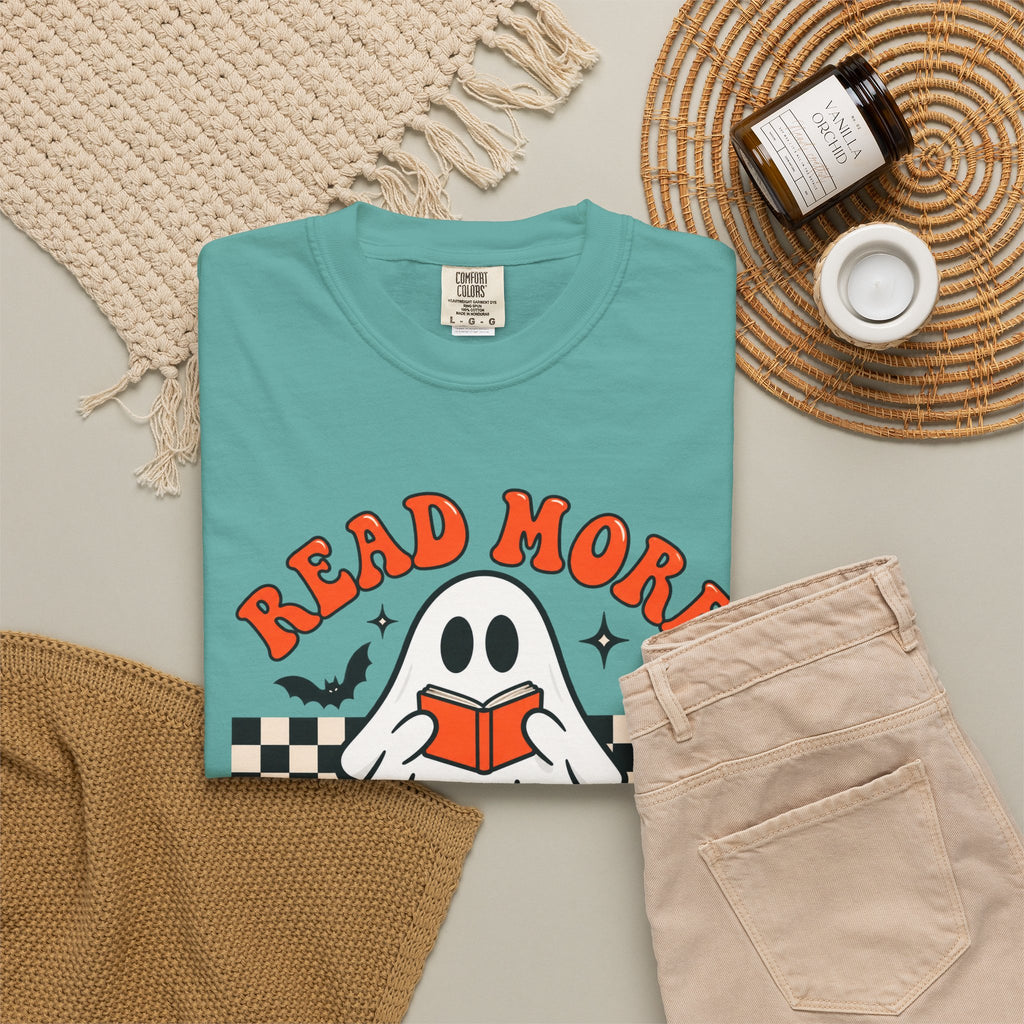 Read More Booooks ghost reading T-Shirt | Halloween book lover tee