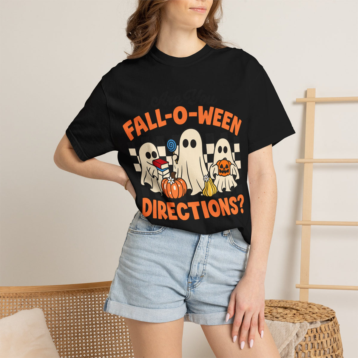 Fall-o-ween Ghosts Directions? T-shirt | Halloween pumpkin retro graphic
