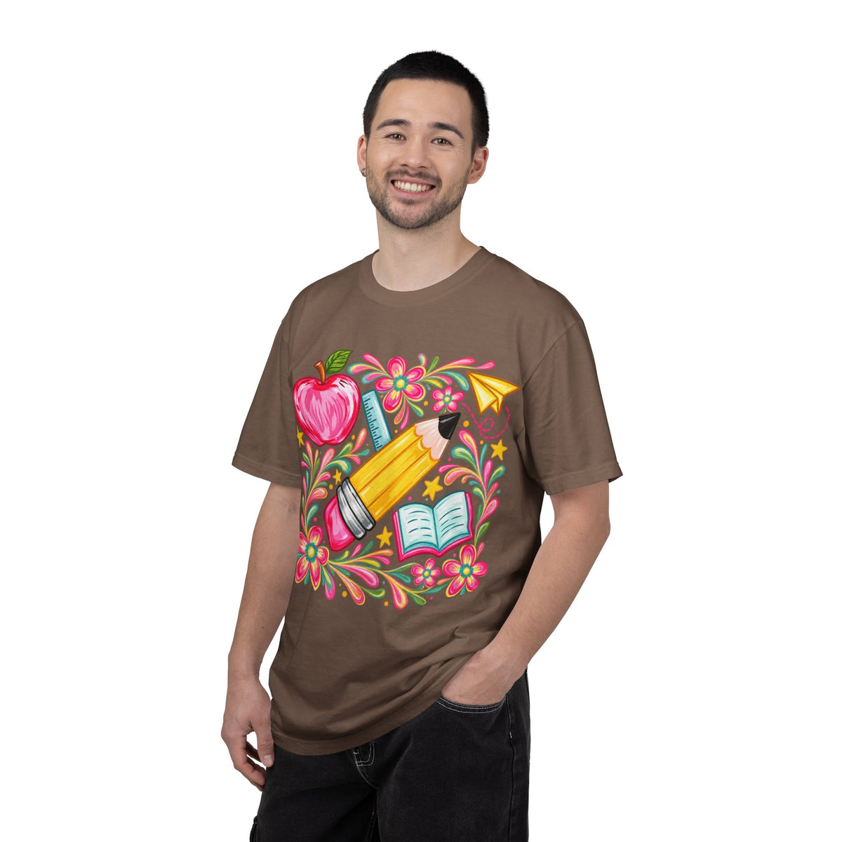 School Supplies Pencil Apple Floral T-shirt | Teacher Student Back to School
