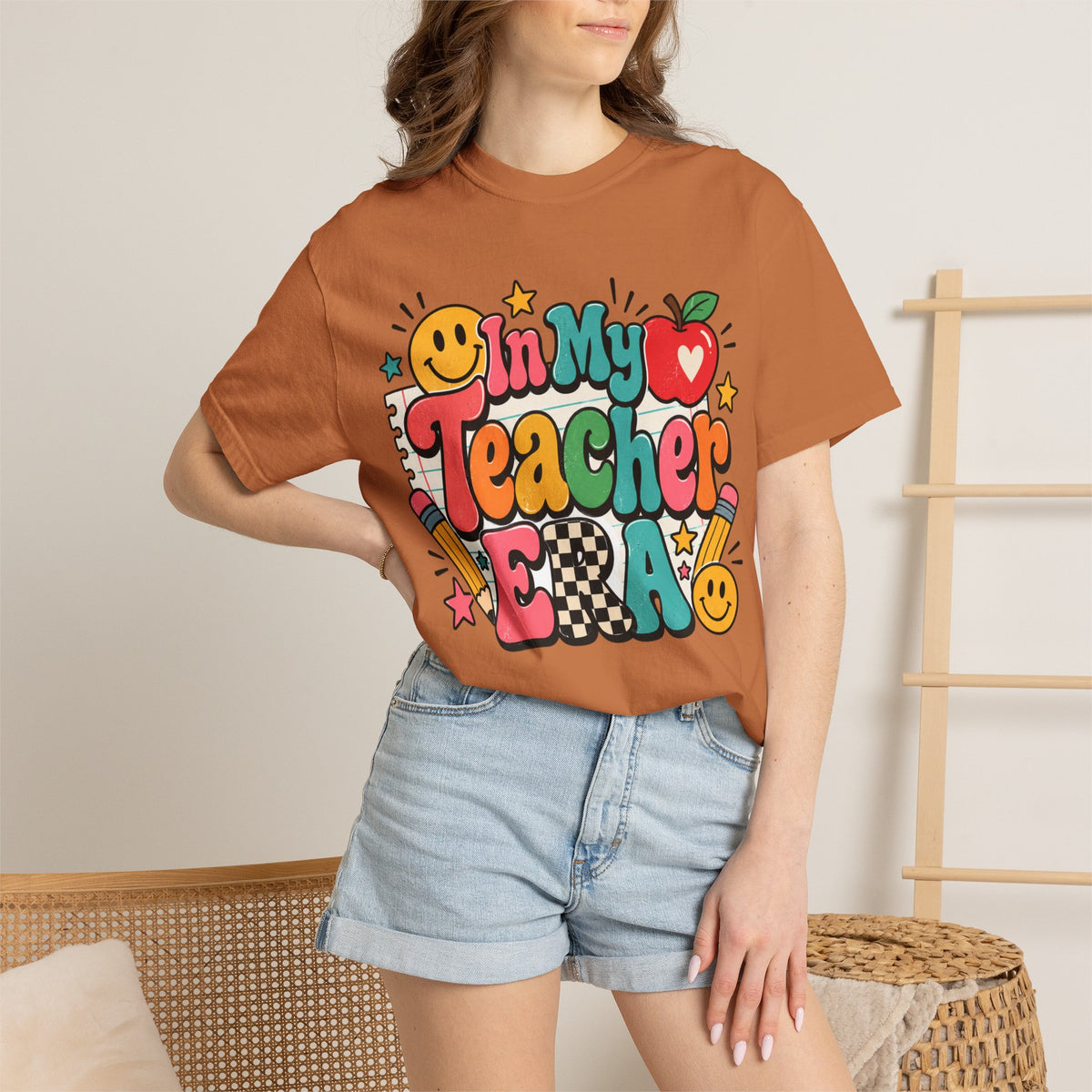 In My Teacher Era T-shirt | Retro School Graphic, Apple & Pencils