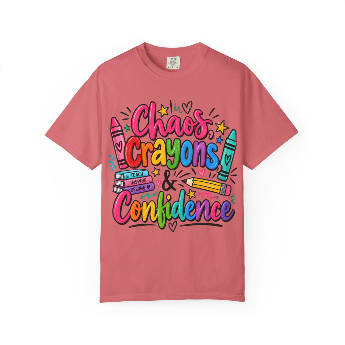 Chaos Crayons & Confidence T-shirt | Colorful Crayon School Art Tee