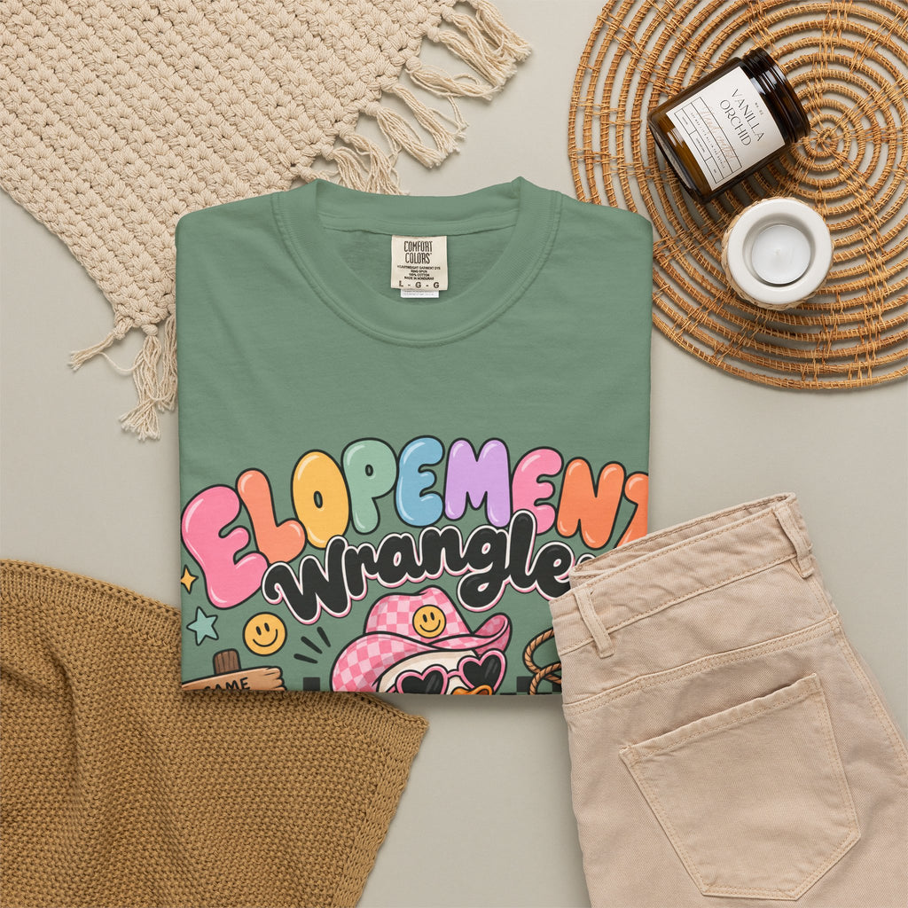 Elopement T-shirt | Cute Cowboy Sloth Illustration, Western Floral Tee