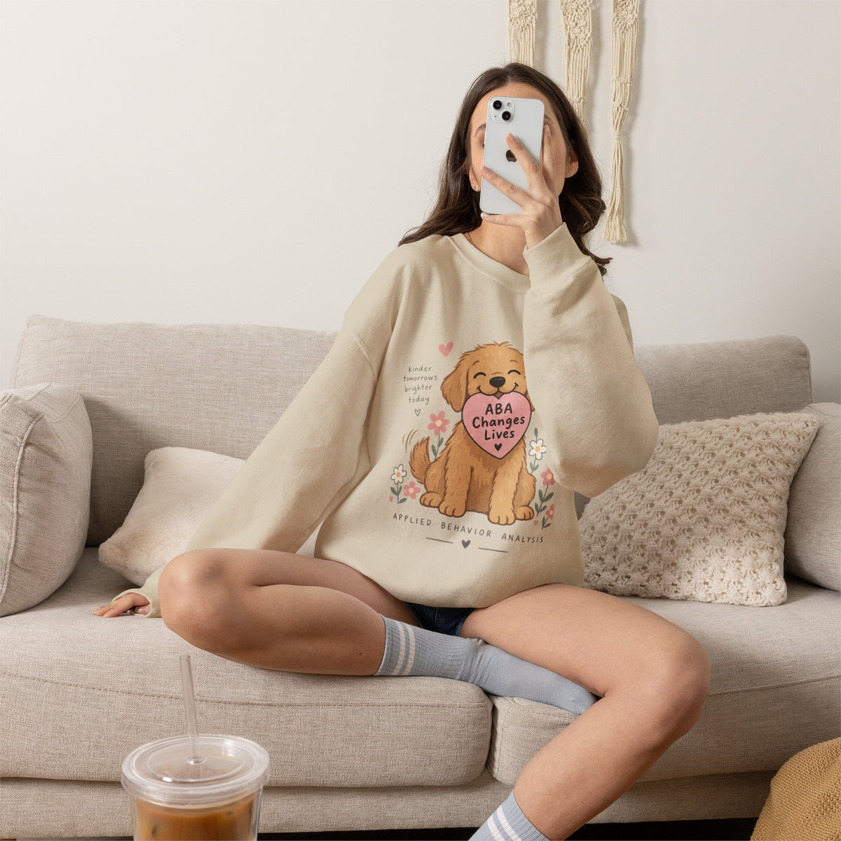 Cute Golden Retriever Holding Heart ABA Changes Lives sweatshirt | Applied Behavior Analysis dog design